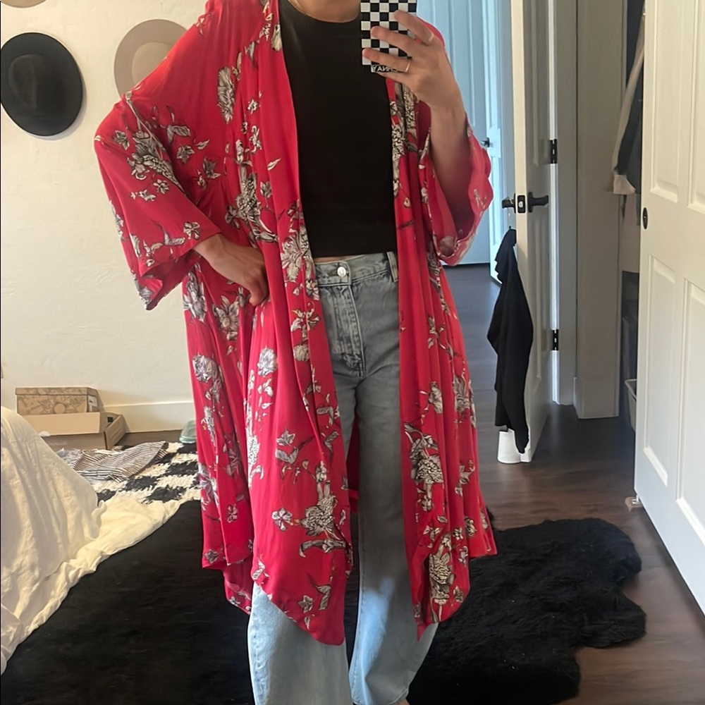 Red Free People Floral Kimono
